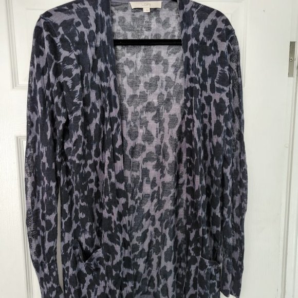 Semi-sheer‎ open front navy LOFT cardigan Size L - Picture 1 of 5